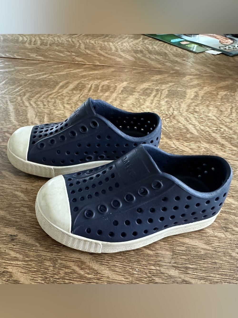 Native Jefferson Kids Navy and White Water Slip-On Shoes